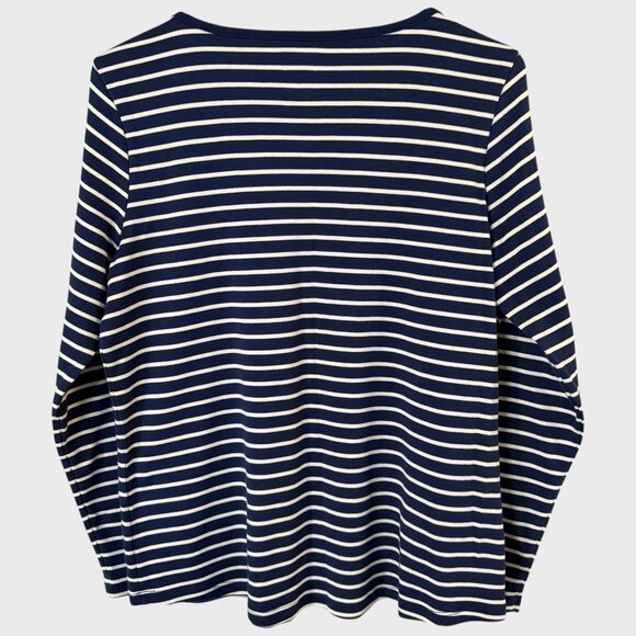 LL Bean Striped Pima Cotton Long-Sleeve Boatneck Top Blue & White Women's Large - Picture 4 of 10